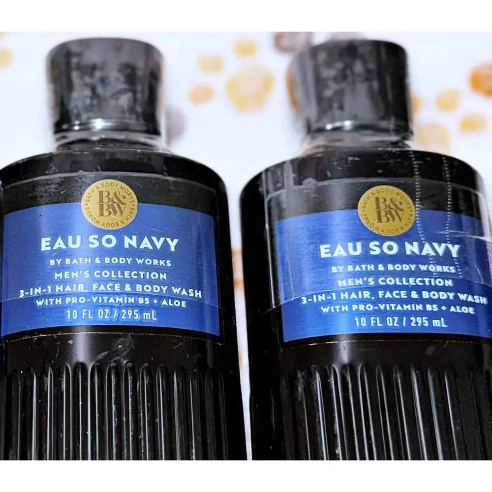 Bath & Body Works Eau So Navy Men's 3-in-1 Hair Face Body Wash Shower Gel x3